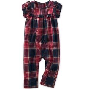 Tea Collection Baby Girls 6-9 Month Red Matsuri Plaid Holiday Ruffle Romper